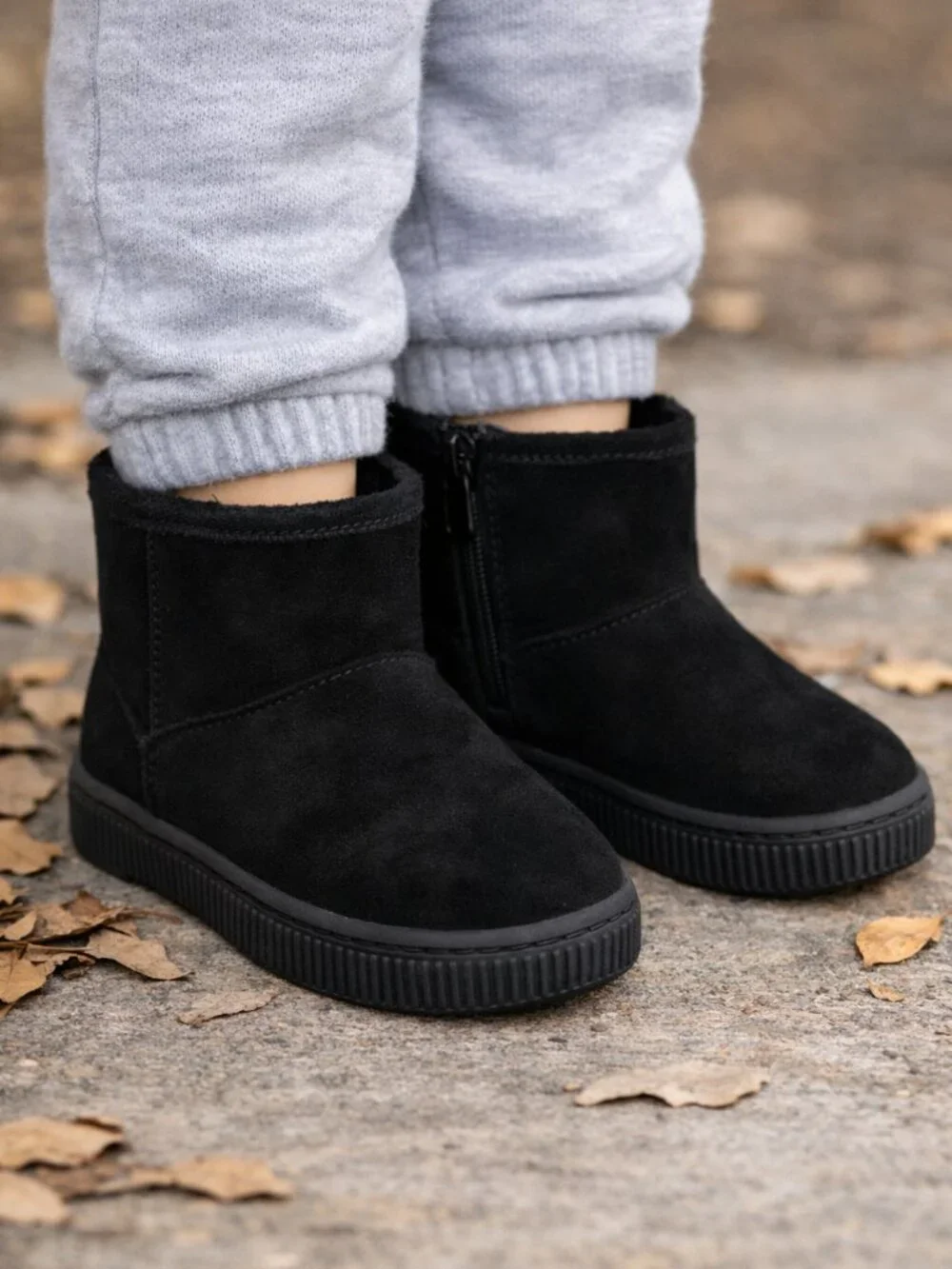 🪷 Cat & Jack Kids Black Ankle Boots - Cozy Zip-Up Winter Shoes